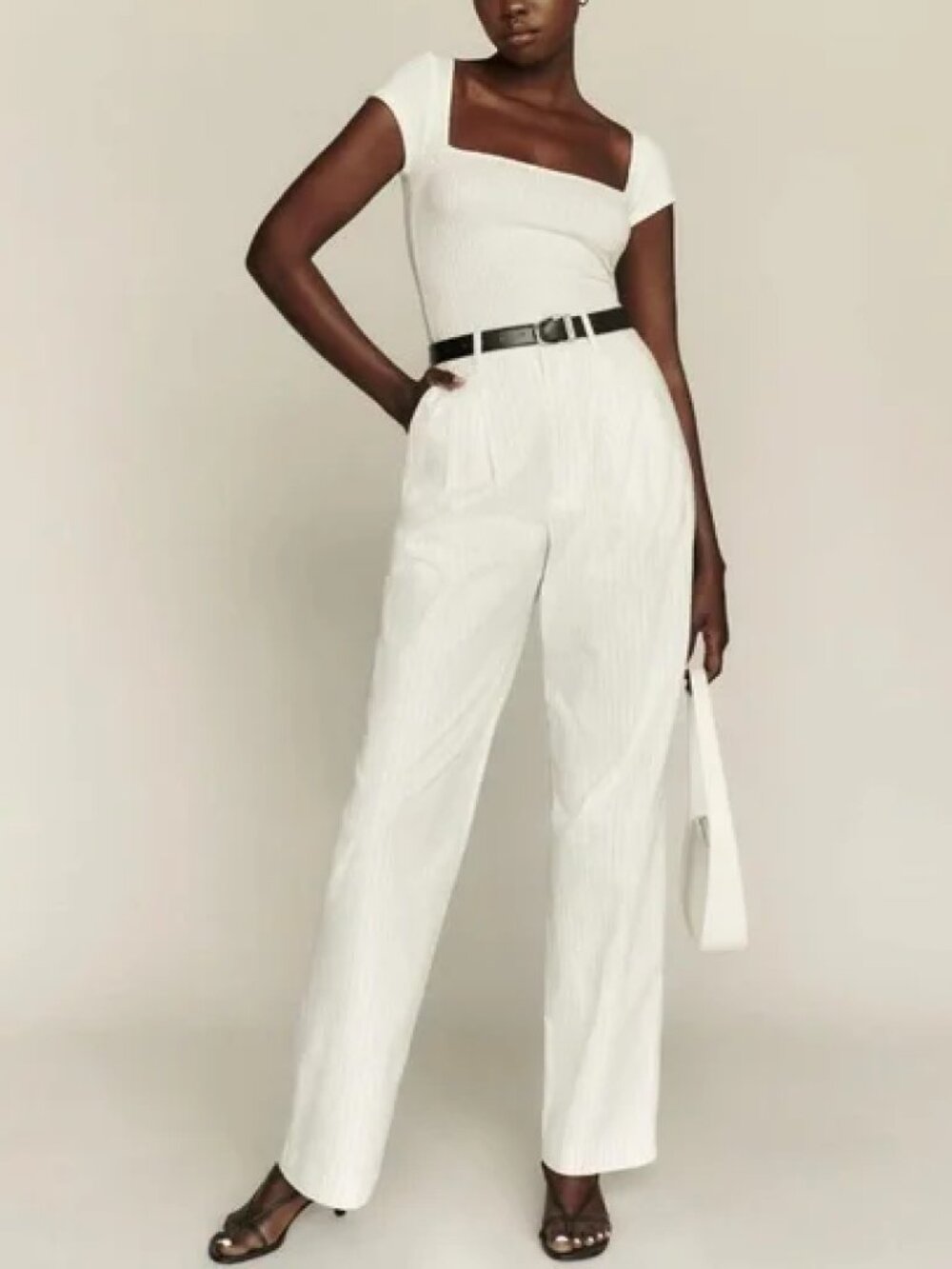 Reformation Oren Wide Leg Pants Trousers Pin Stripe Size 6 NWT Pleats High Rise
